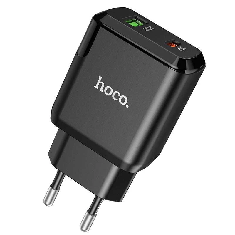 

СЗУ Hoco N5 Favor 20W PD+QC3.0 (1USB/1Type-C/3A) (Черный), Чорний