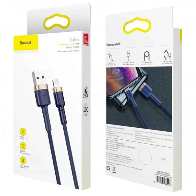 Дата кабель Baseus Cafule Lightning Cable 2.4A (1m) (CALKLF-B) – Золотий / Чорний. Фото 4 з 4