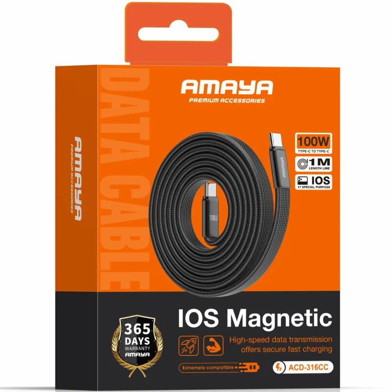 Дата кабель Amaya 316CC Type-C to Type-C 100W (1m) – Black. Фото 2 з 2