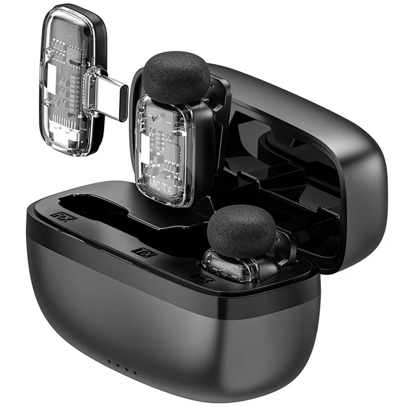 Петличний бездротовий мікрофон WIWU WM008 Dual-mic ANC Type-C – Black. Фото 3 з 6