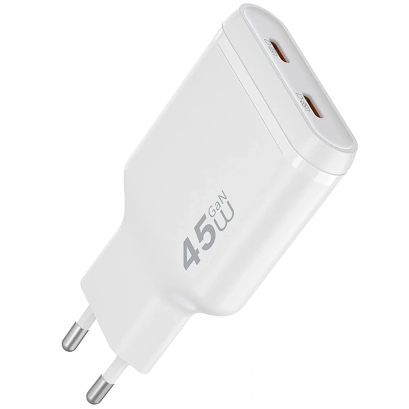СЗУ WIWU G034 Essen PD45W GaN (2USB-C) – White. Фото 5 из 6