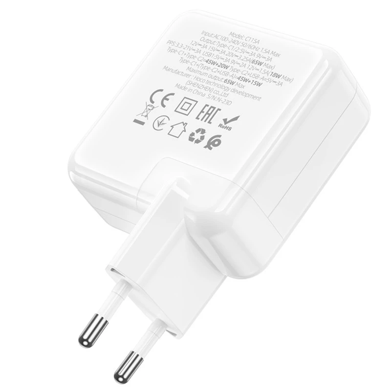 СЗУ Hoco C115A Header PD65W (2C1A) – White. Фото 4 из 8