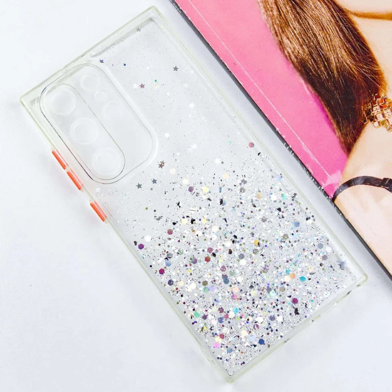 Чехол с блестками и защитой камеры для Samsung Galaxy S23 Ultra – Прозрачный. Фото 7 из 11