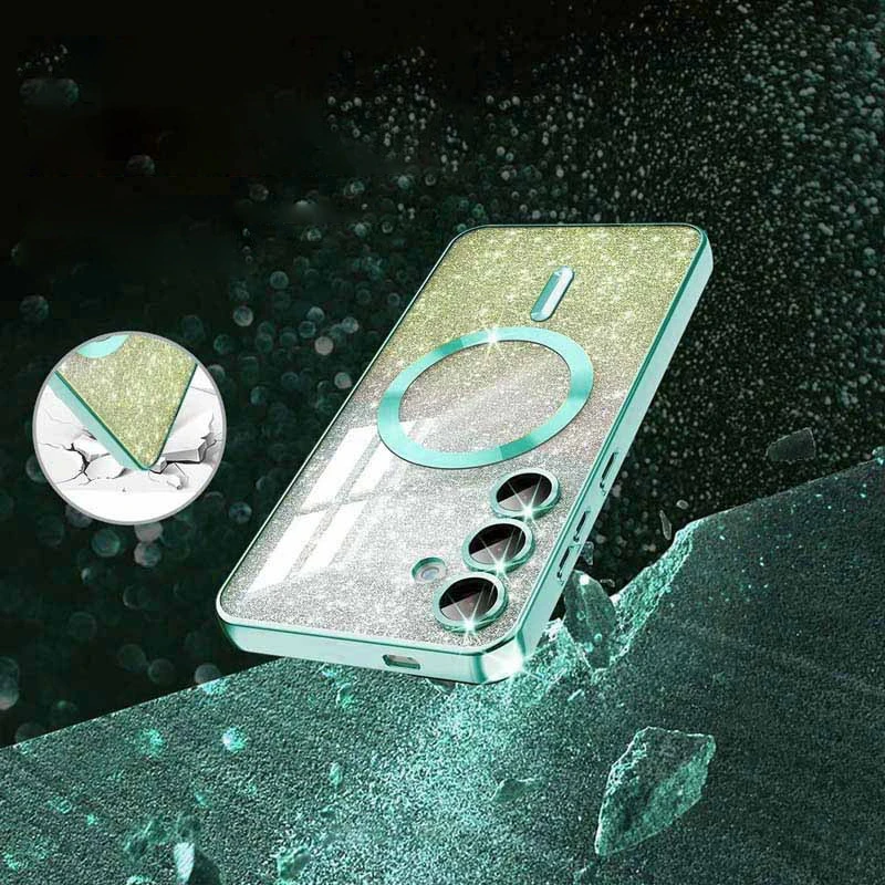 Чохол з блискітками, захисними лінзами на камеру та MagSafe на Samsung Galaxy S25 FE – Зелений / Emerald. Фото 3 з 4