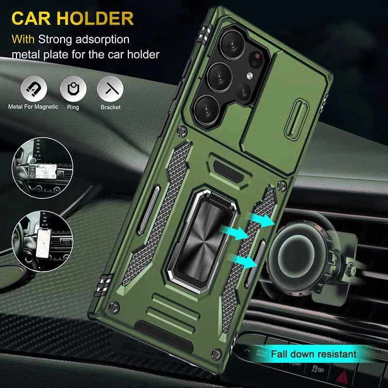 Ударостійкий чохол Square Ring зi шторкою на камеру на Samsung Galaxy S23 Ultra – Оливковий / Army Green. Фото 4 з 4