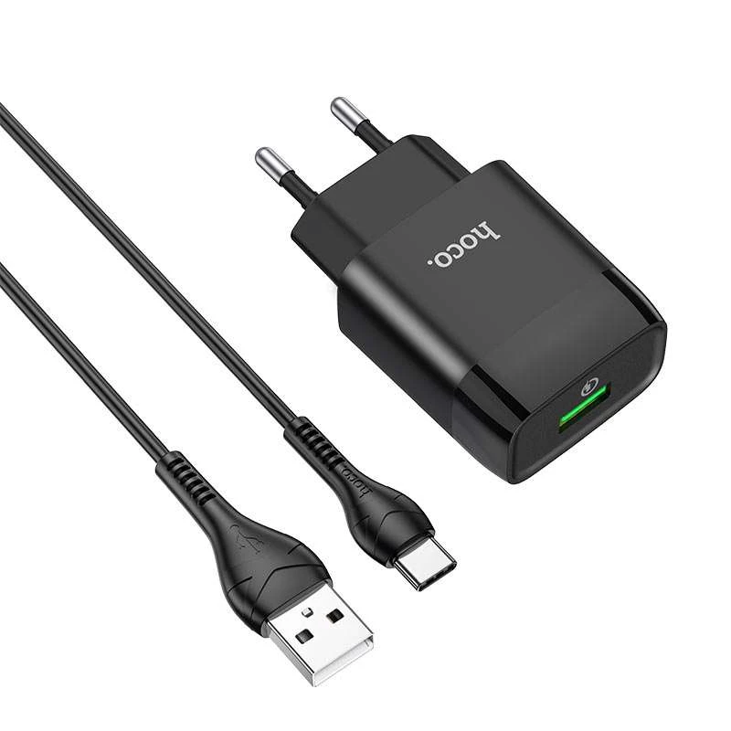 

СЗУ Hoco C72Q Glorious QC3.0 18W (1USB/3A) + Type-C (Черный), Чорний