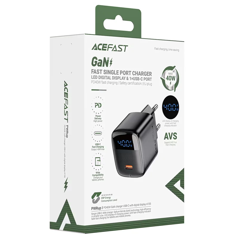 МЗП Acefast A135 PD40W GaN (1USB-C) – Black. Фото 3 з 7
