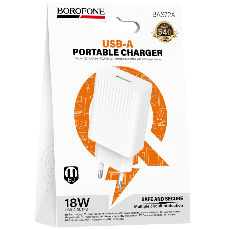 МЗП Borofone BAS72A Source QC3.0 (1USB-A) – White. Фото 2 з 4