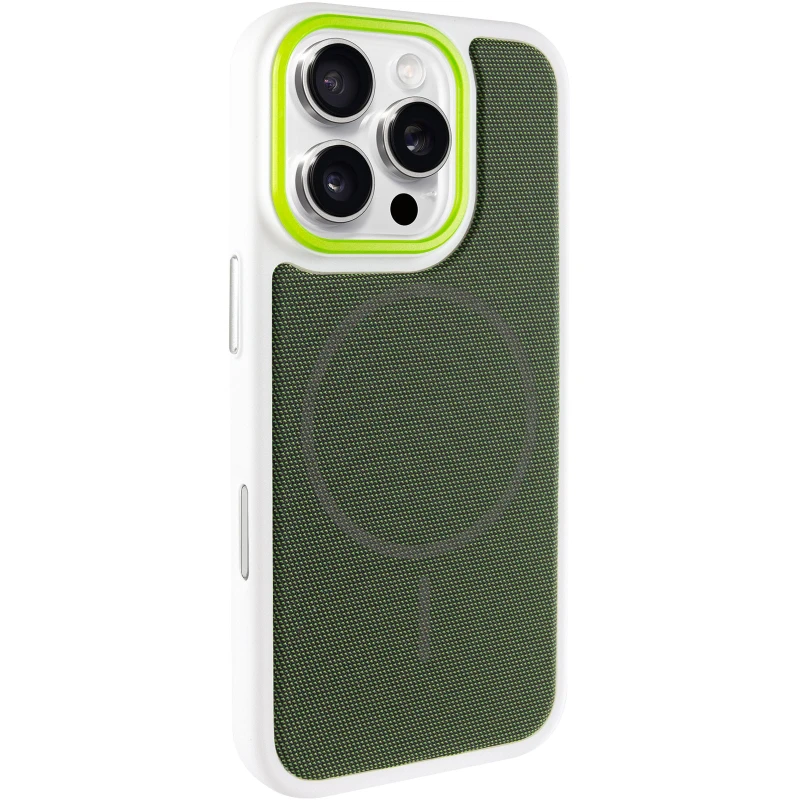 Чохол TPU TechWoven Hybrid with MagSafe для Apple iPhone 16 Pro – White / Green. Фото 1 з 7