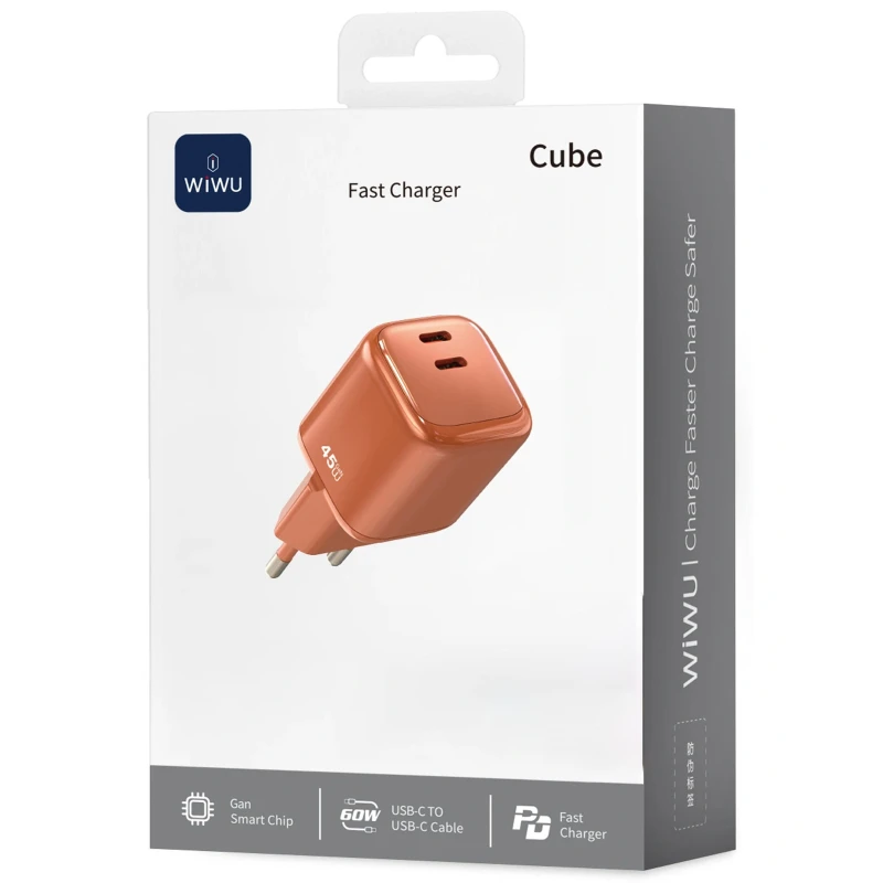 МЗП WIWU G025 Cube PD45W (2USB-C) – Orange. Фото 2 з 2