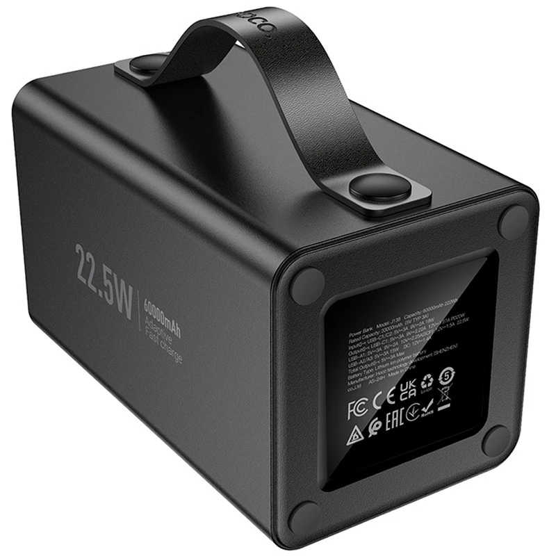 Портативное ЗУ Power Bank Hoco J138 22.5W+PD20W+DC12V 60000 mAh – Black. Фото 3 из 7