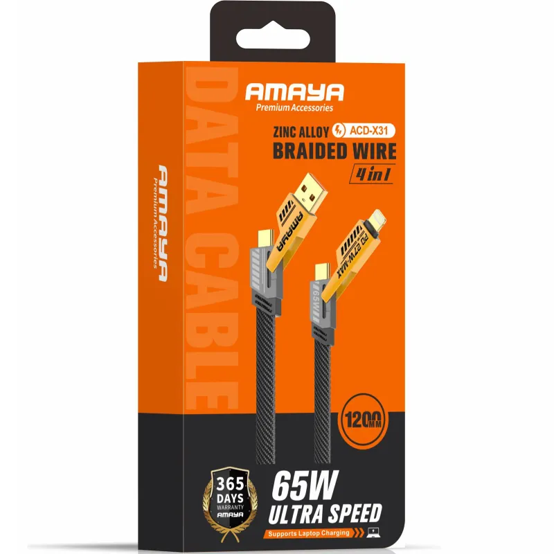 Дата кабель Amaya ACD-X31 4in1 Type-C/USB to Lightning/Type-C 65W (1.2m) – Yellow. Фото 2 з 2