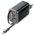 СЗУ Acefast A111 GaN With Retractable Cable Type-C PD67W (1USB-A/1C) – Black. Фото 3 из 6