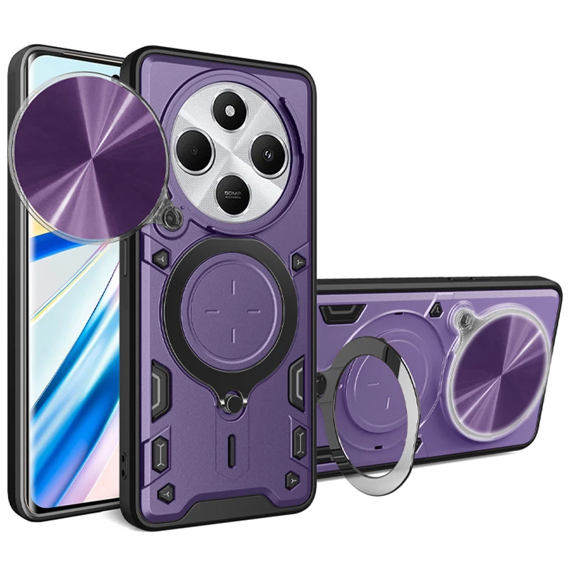 Ударостійкий чохол Bracket Ringstand із захисною шторкою для камери на Xiaomi Poco C75 – Purple. Фото 1 з 4