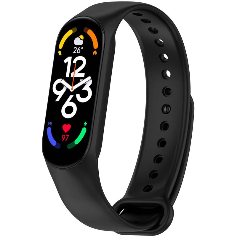 Силиконовый ремешок для Xiaomi Mi Band 7/6/5/4/3 – Черный / Black. Фото 2 из 8