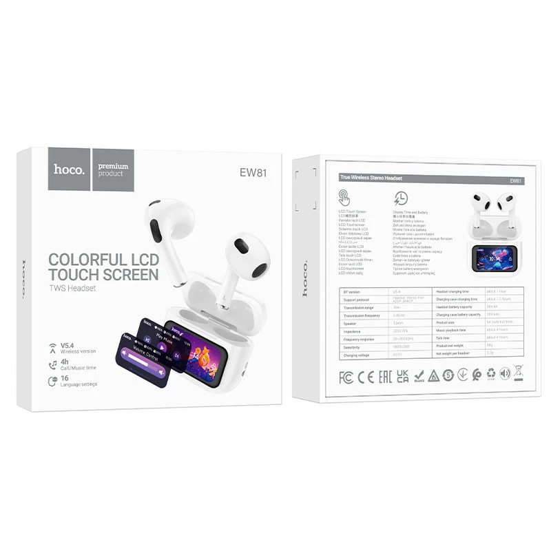 Беспроводные TWS наушники Hoco EW81 Elegant with Touch Screen ANC – White. Фото 2 из 8