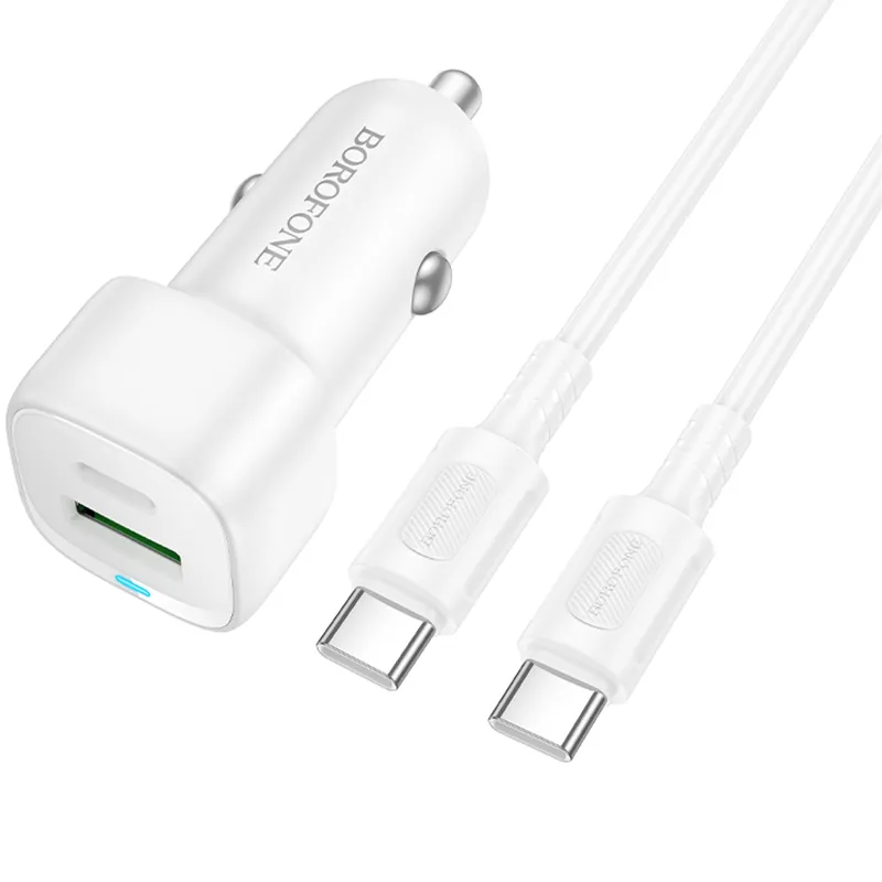 АЗП Borofone BZ34B Cloud PD20W+QC3.0 total 38W (1USB-A/1C) + кабель Type-C to Type-C – White. Фото 3 з 4