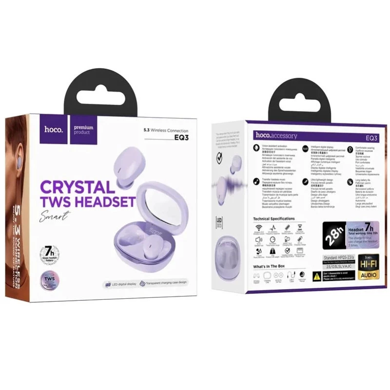 Бездротові TWS навушники Hoco EQ3 Smart – Purple. Фото 3 з 3