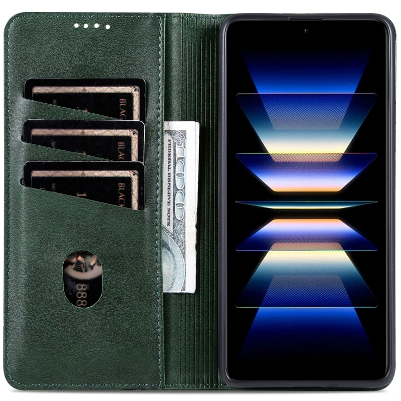 Кожаный чехол-книжка AZNS Classic series для Samsung Galaxy A36 5G – Dark Green. Фото 3 из 4
