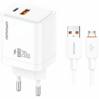 МЗП Amaya E77D PD20W+QC3.0 (1USB-A/1C) + кабель USB to MicroUSB фото 1 з 1