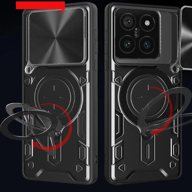 Ударопрочный чехол Bracket Ringstand с защитной шторкой для камеры для Xiaomi 14T – Black. Фото 5 из 10