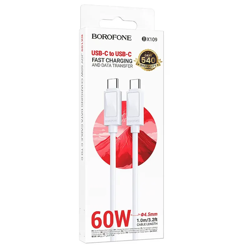 Дата кабель Borofone BX109 Type-C to Type-C 60W (1m) – White. Фото 2 из 4