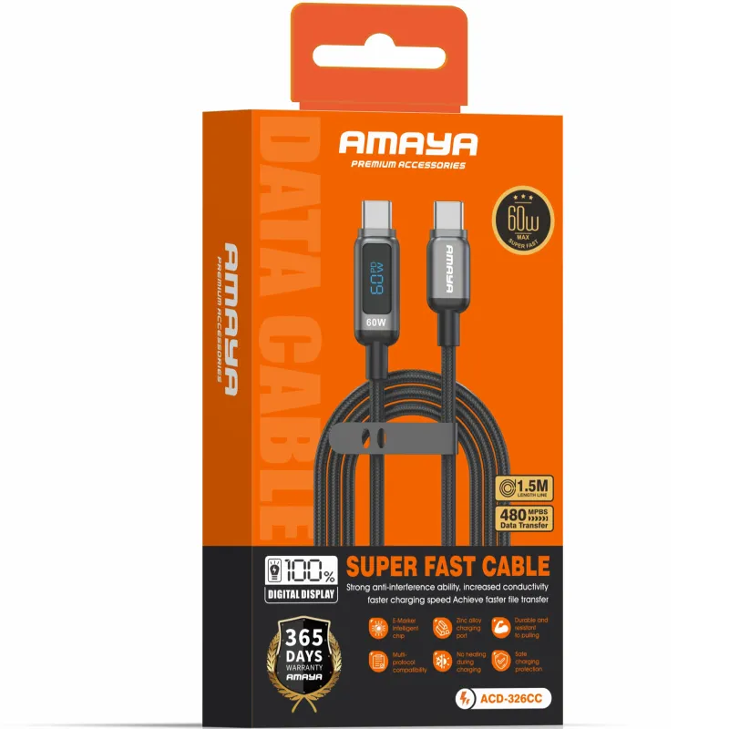 Дата кабель Amaya 326CC Type-C to Type-C 100W (1.2m) – Black. Фото 2 з 2