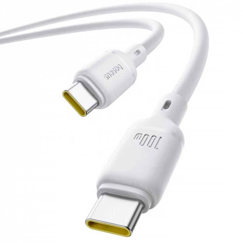Дата кабель Baseus Silky Series OS Fast Charging Type-C to Type-C 100W (1m) (P10377704) – Moon White. Фото 3 з 4