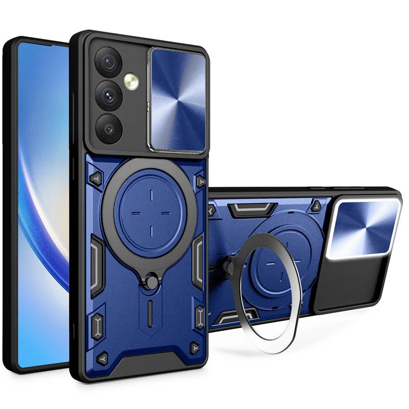 

Ударопрочный чехол Bracket Ringstand с защитной шторкой для камеры для Samsung Galaxy M55 (Blue)