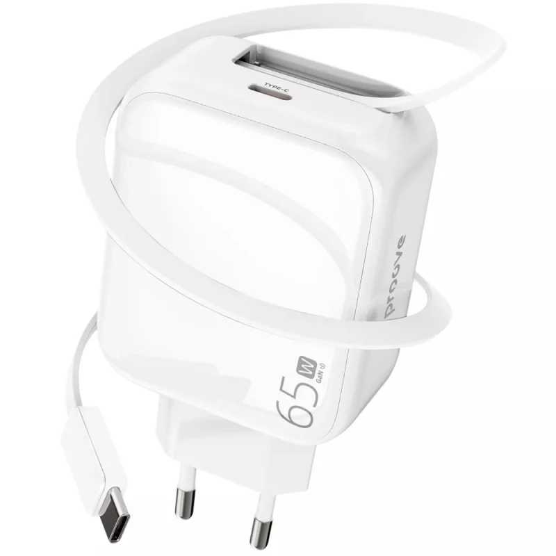 МЗП Proove Fixtape GaN 65W (1USB-C) + висувний кабель Type-C – White. Фото 1 з 3
