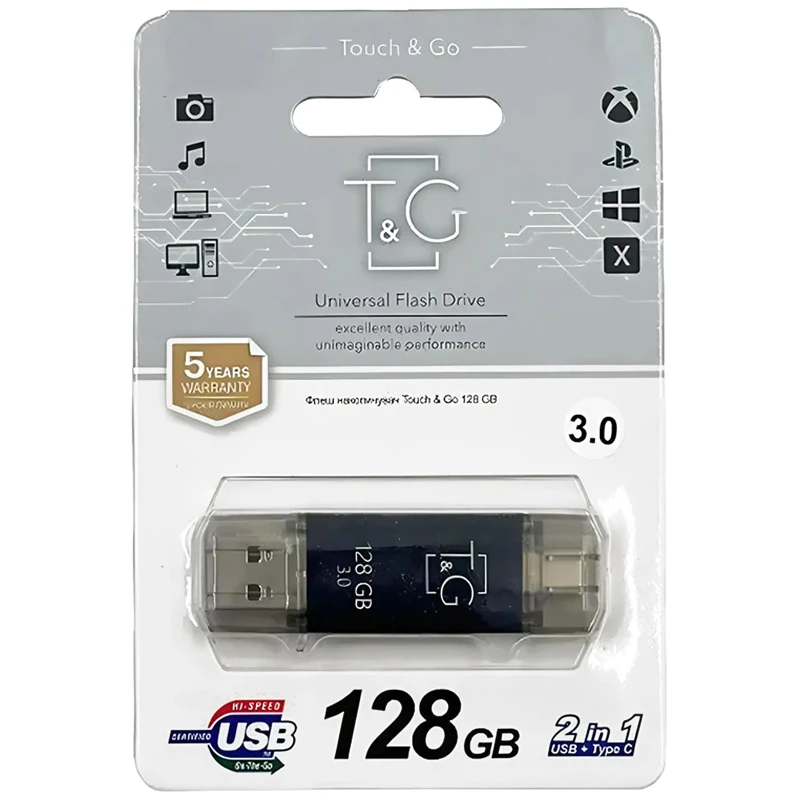 Флеш-накопитель T&G 009 Star Series 2in1 USB 3.0 (USB-A/C) — 128GB – Черный. Фото 3 из 3
