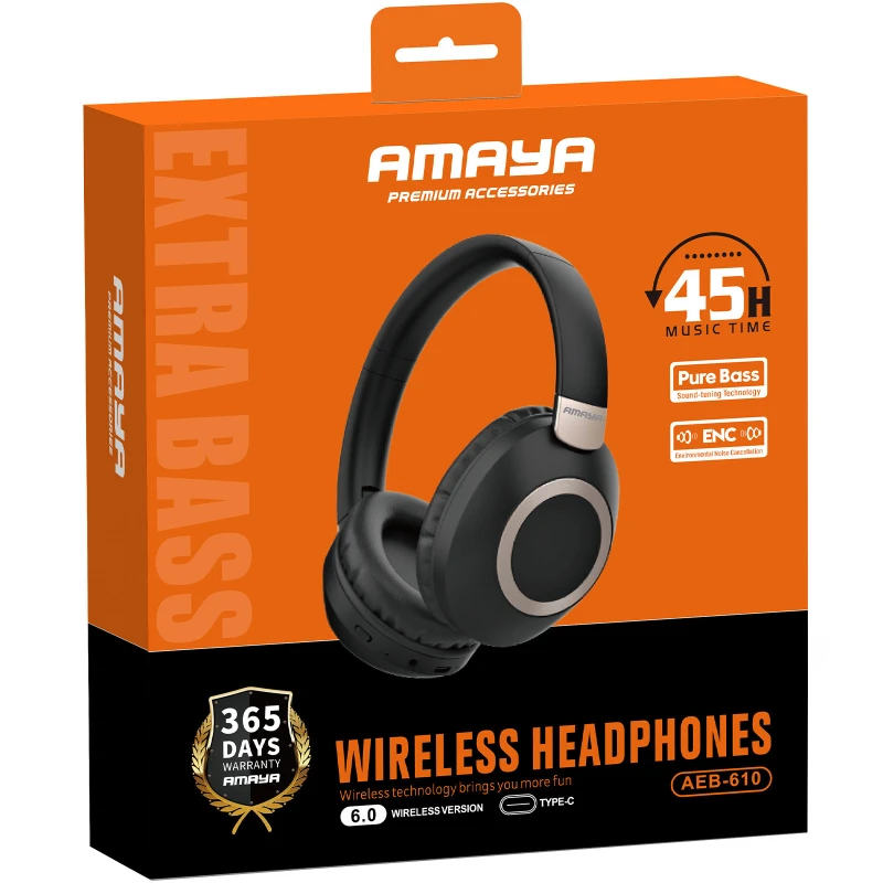 Накладные беспроводные наушники Amaya AEB-610 ENC – Black. Фото 2 из 2