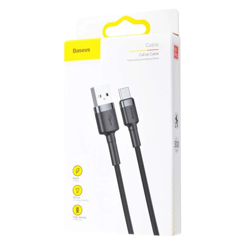 Дата кабель Baseus Cafule Type-C Cable 2A (3m) (CATKLF-U) – Чорний / Сірий. Фото 5 з 5