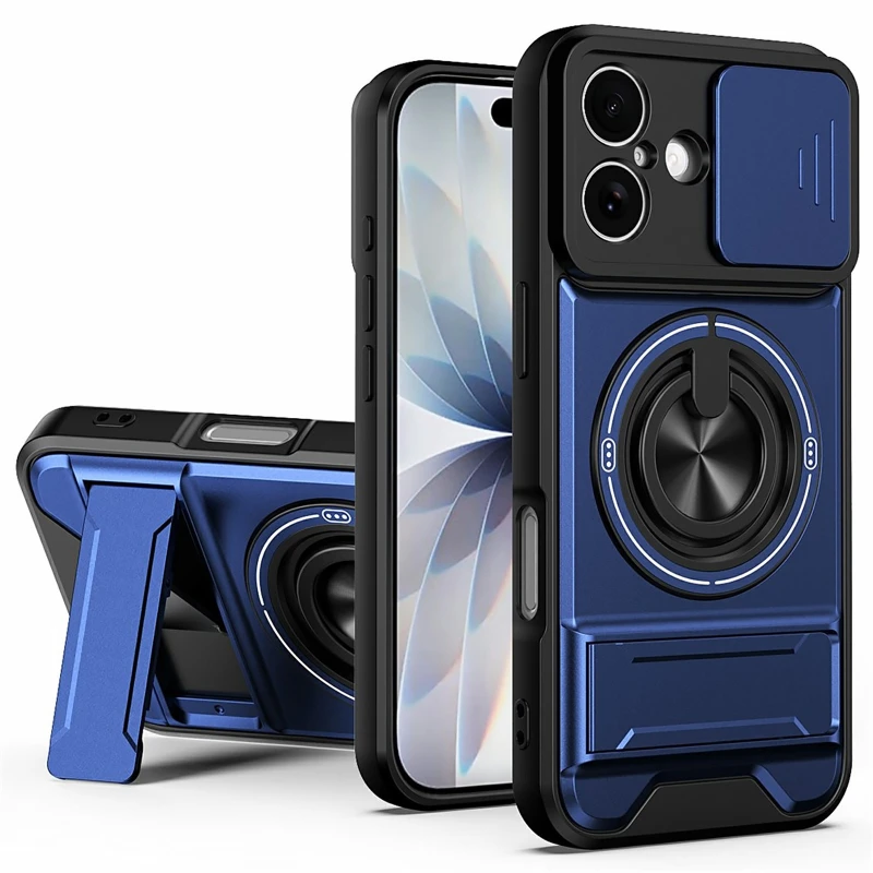 Ударостійкий чохол Camshield StandRing case для Apple iPhone 16 – Blue. Фото 1 з 3