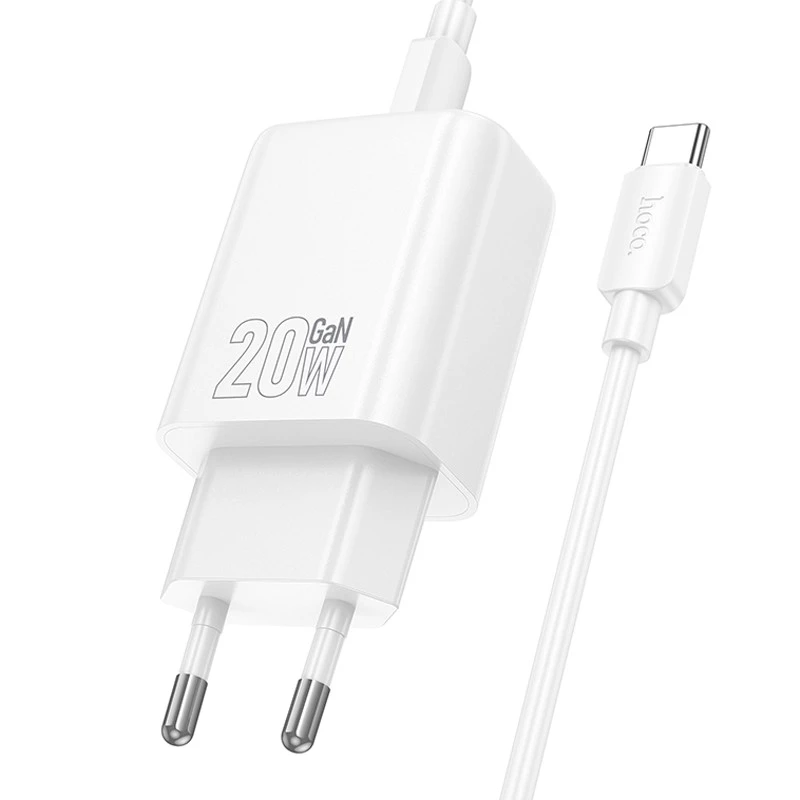 МЗП Hoco N61 Gentle PD20W+QC3.0 (1USB-A/1C) + кабель Type-C to Type-C – White. Фото 3 з 6