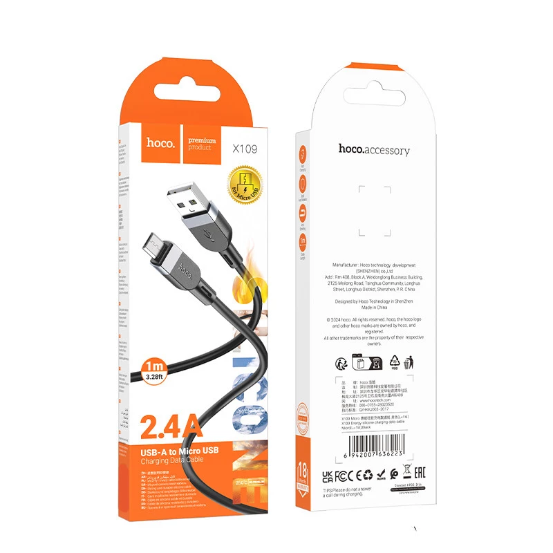 Дата кабель Hoco X109 Energy silicone USB to MicroUSB (1m) – Black. Фото 5 из 5