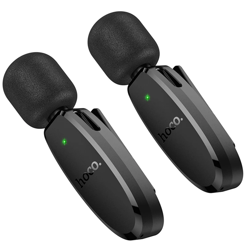Петличний бездротовий мікрофон Hoco L15 Dual-mic clip-on wireless digital (Lightning/Type-C) – Black. Фото 3 з 6
