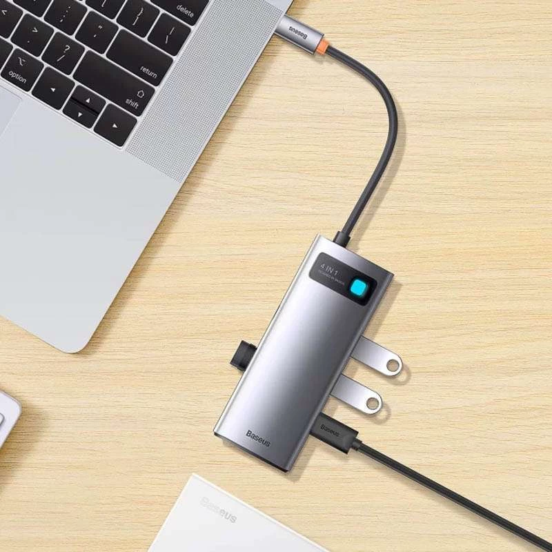 Перехідник HUB Baseus Metal Gleam Series 4-in-1 4xUSB3.0+RJ45 – Gray. Фото 5 з 5