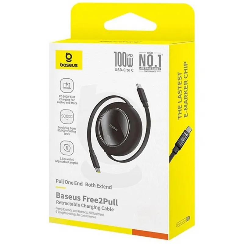 Дата кабель Baseus Free2Pull Mini Retractable Type-C to Type-C 100W (2m) (P10364500113) – Cluster Black. Фото 4 з 4