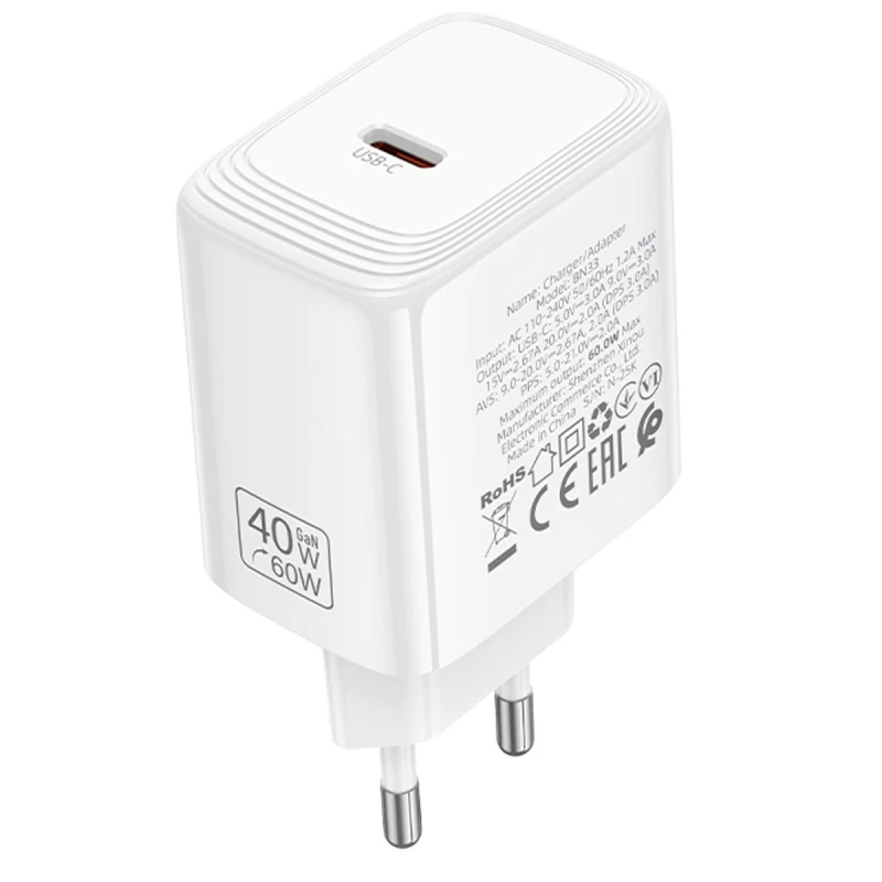 МЗП Borofone BN33 Fuente PD40W (1USB-C) – White. Фото 4 з 6
