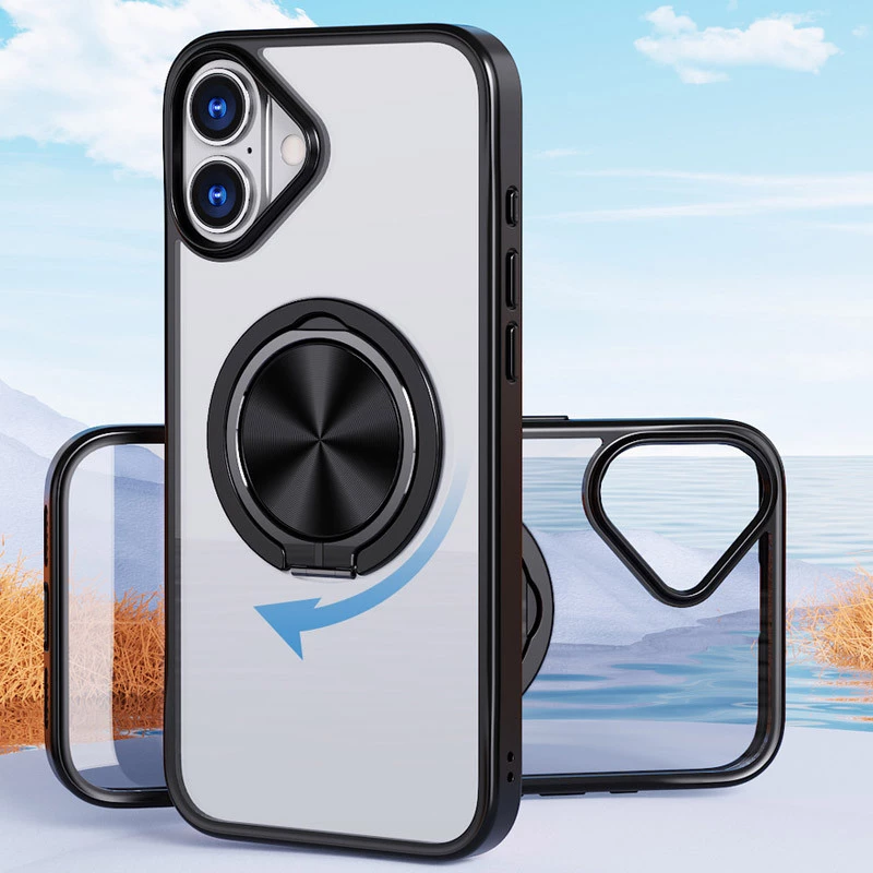 TPU+PC чохол з магнітом та кільцем для Apple iPhone 16 – Чорний. Фото 4 з 6