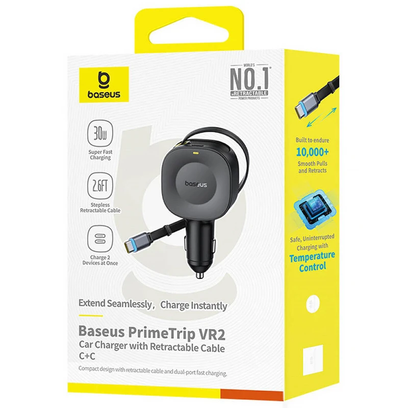 АЗП Baseus PrimeTrip VR2 45W with retractable cable (2USB-C) (C02069) – Cosmic Black. Фото 3 з 4