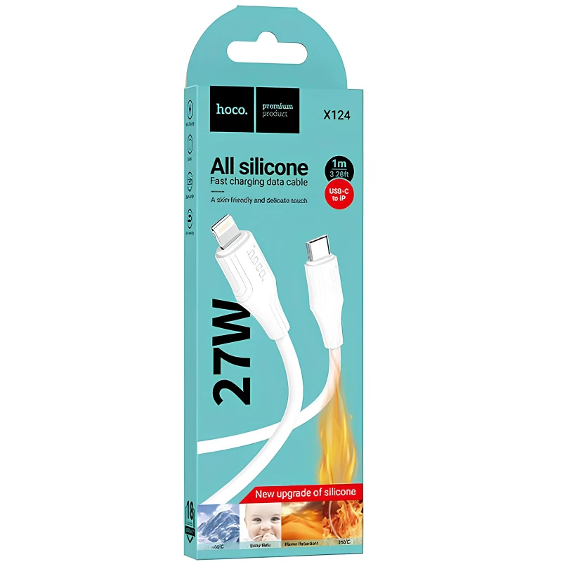 Дата кабель Hoco X124 Bien silicone Type-C to Lightning 27W (1m) – White. Фото 2 з 3