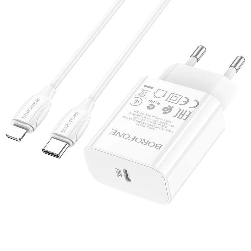 

МЗП Borofone BA65A Single port PD20W + Type-C + Lightning (Білий)