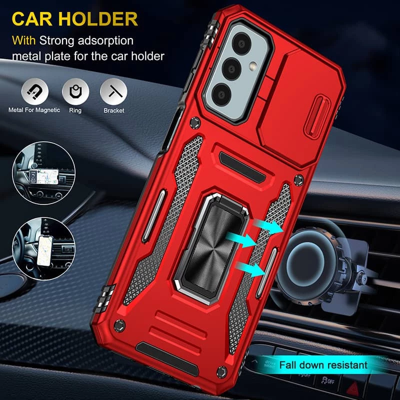 Ударопрочный чехол Square Ring c шторкой на камеру для Samsung Galaxy M23 5G – Красный / Red. Фото 4 из 7