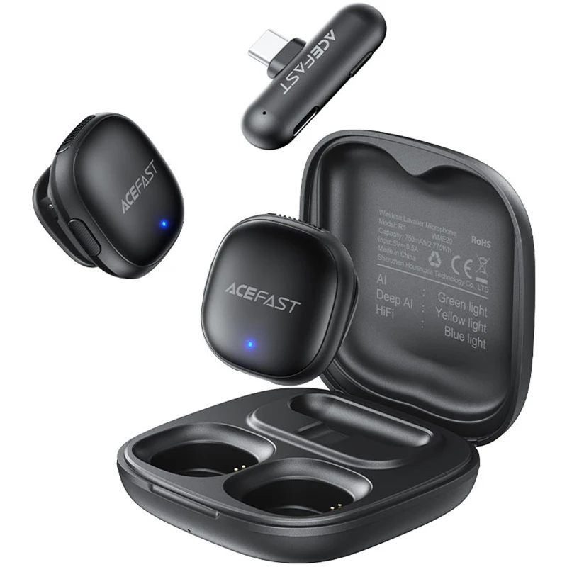 Петличный беспроводной микрофон Acefast R1 Lightning – Black. Фото 2 из 5