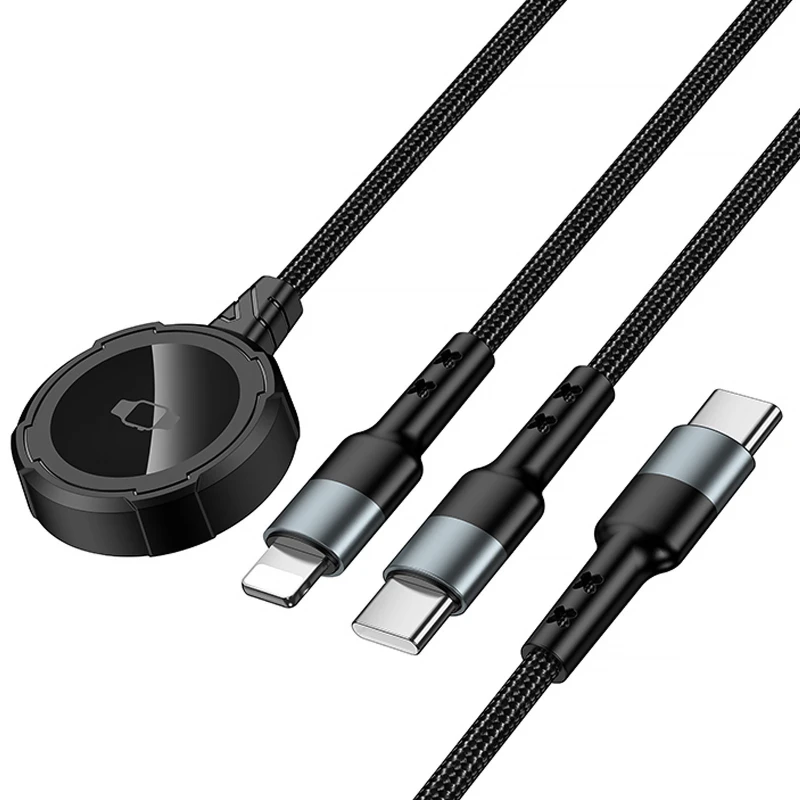 Дата кабель Hoco CW64 3in1 Type-C to iWatch/Lightning/Type-C 15W (1.2m) – Black. Фото 4 з 6