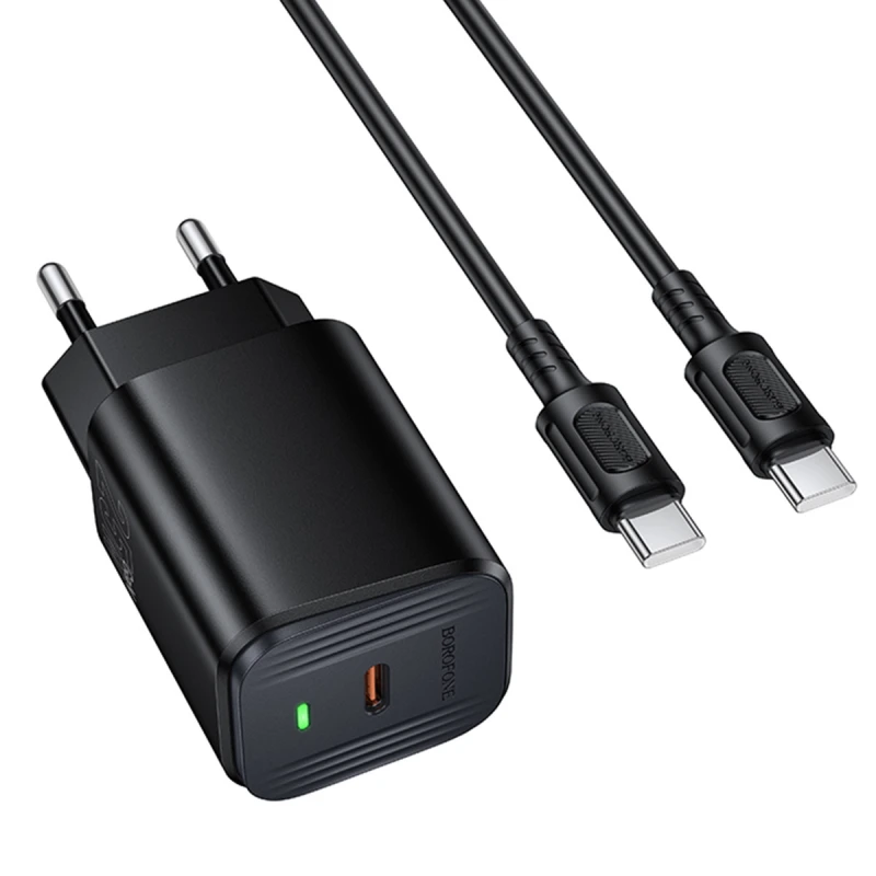 МЗП Borofone BAS84A Star PD25W (1USB-C) + кабель Type-C to Type-C – Black. Фото 6 з 6