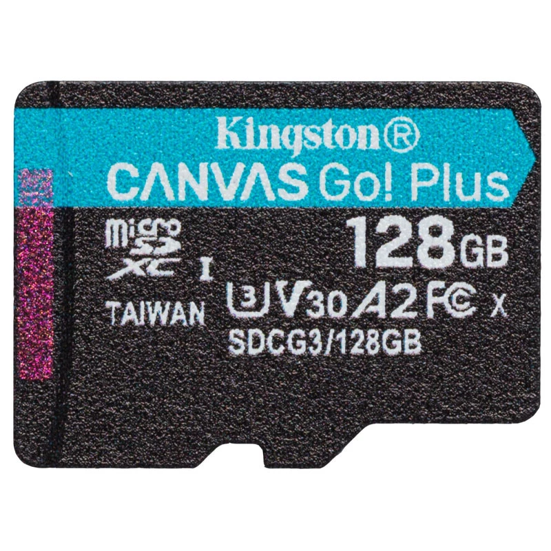 Карта пам'яті Kingston MicroSDXC 128GB U3 Canvas Go! Plus R170MB/s 90W + adapter (SDCG3/128GB) – Black. Фото 2 з 3