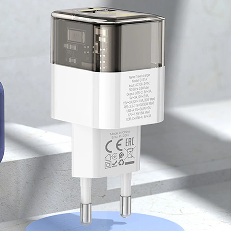 СЗУ Hoco C131A Platium PD30W+QC3.0 + Type-C to Lightning – Transparent black. Фото 2 из 3